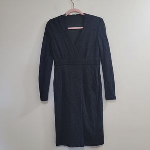Elie Tahari dark grey wool blend faux wrap dress S